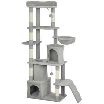 Cat Tree with Tunnel, Caves, Sisal Posts, 170 cm, Light Gray
