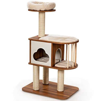 Cat Tree with Washable Cushions, Wooden, 3 Levels