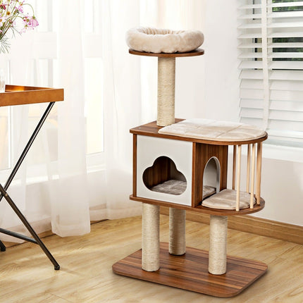 Cat Tree with Washable Cushions, Wooden, 3 Levels