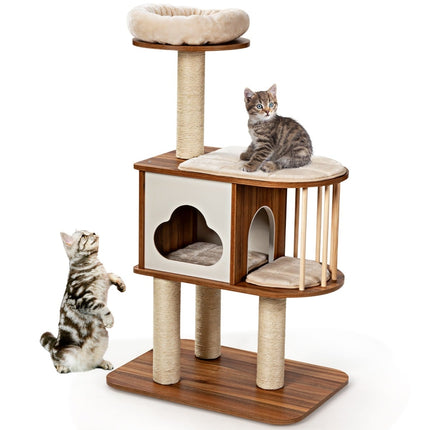 Cat Tree with Washable Cushions, Wooden, 3 Levels
