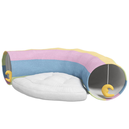 Foldable cat tunnel with cushion - durable polyester toy