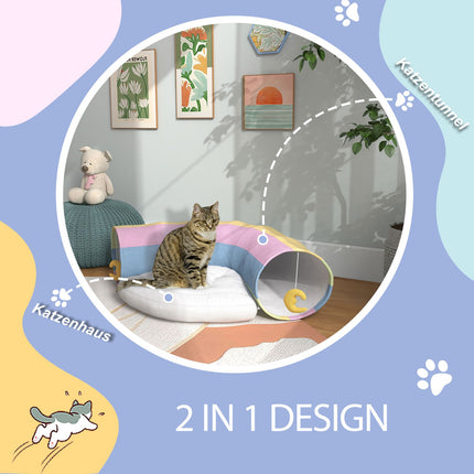 Foldable cat tunnel with cushion - durable polyester toy