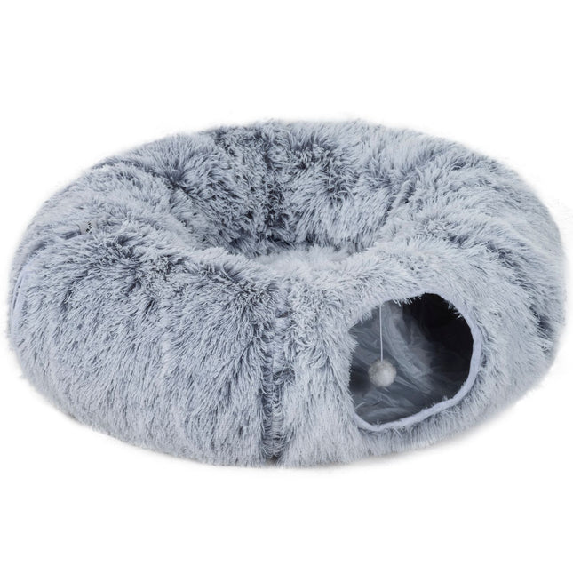 Cat Tunnel, Plush Fabric, Foldable, Metal Frame, Light Gray