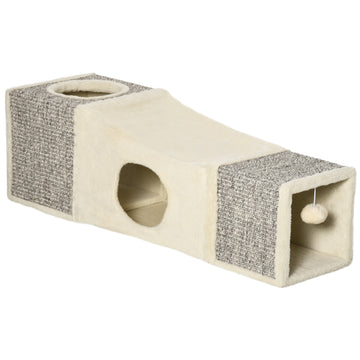 Cat tunnel toy with sisal and play ball - Brown/Beige 98cm