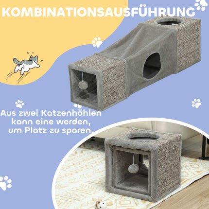 Cat Tunnel with Two Hideouts & Sisal Scratching Areas