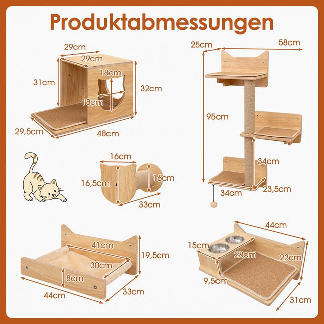 Cat Wall Climbing Set with Hammock, Scratching Posts, and House