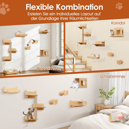 Cat Wall Climbing Set with Hammock, Scratching Posts, and House