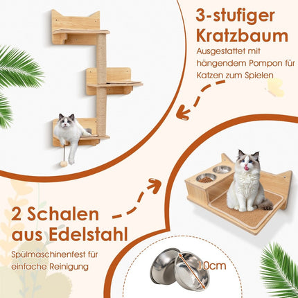 Cat Wall Climbing Set with Hammock, Scratching Posts, and House