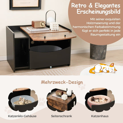Cat cabinet for cat toilet cat house with pull-out drawer & entrance & hook & folding door 78 x 50 x 51.5 cm
