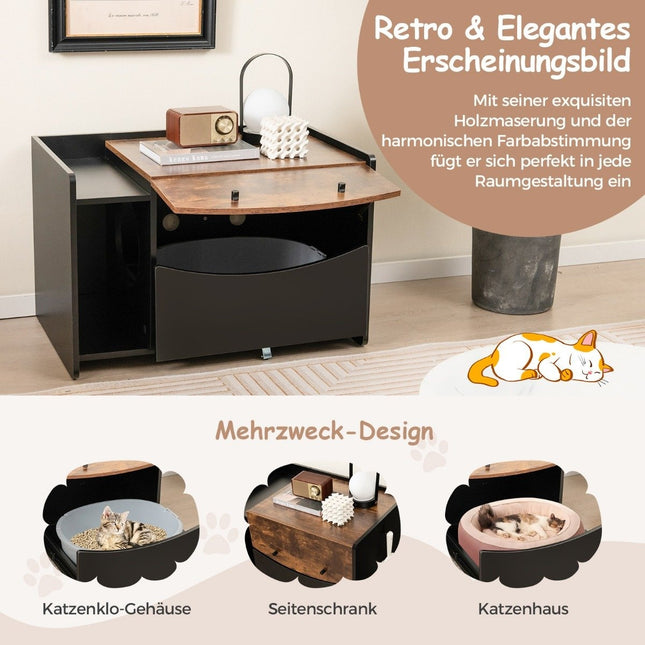 Cat cabinet for cat toilet cat house with pull-out drawer & entrance & hook & folding door 78 x 50 x 51.5 cm