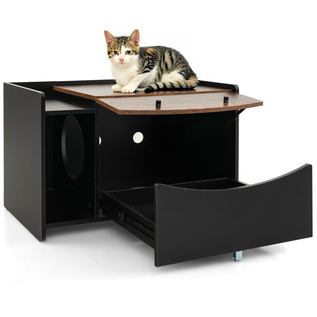 Cat cabinet for cat toilet cat house with pull-out drawer & entrance & hook & folding door 78 x 50 x 51.5 cm