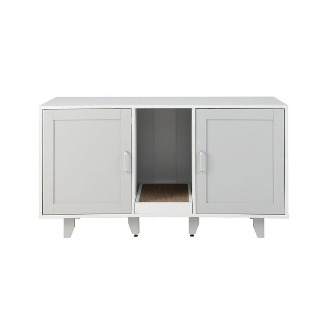 Cat cabinet for cat toilet with 2 doors & scratching board & entrance 120 x 52 x 65 cm light gray