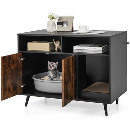 Cat cabinet with scratching pad and slanted metal legs 90 x 50 x 70 cm