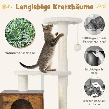 Kattenkast met krabpaal alles-in-1 houten kattenhuis bruin 77,5 x 48,5 x 132 cm
