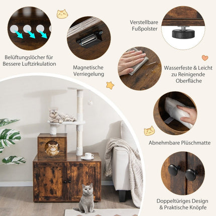 Kattenkast met krabpaal alles-in-1 houten kattenhuis bruin 77,5 x 48,5 x 132 cm