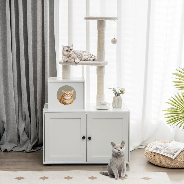 Cat cabinet with scratching post & sisal scratching post housing for cat toilets cat furniture white