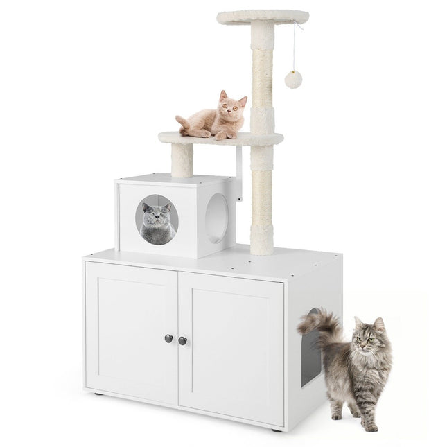 Cat cabinet with scratching post & sisal scratching post housing for cat toilets cat furniture white