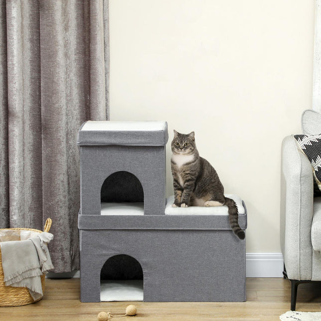 Cat house with pillow - 3 levels, grey, up to 5 kg