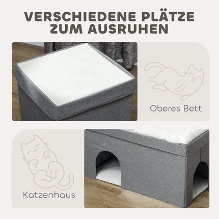 Cat Cave kattenhuis, kattenhuis met 3 niveaus, kattenmand met kussen, hondenhuis voor katten tot 5 kg, 74 x 37,5 x 78,5 cm, grijs
