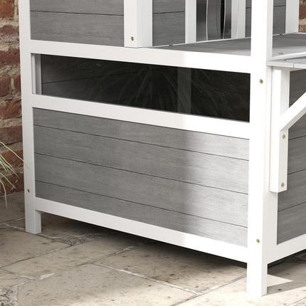 Outdoor Spruce Wood Cat House with Balcony, 64 x 87 x 76 cm