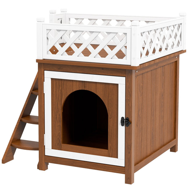 Cat house with balcony and stairs - spruce wood, up to 6 kg