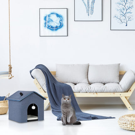 Cat cave in blue