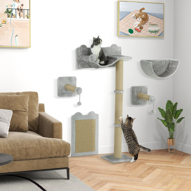 Cat Climbing Wall Set - 5 pcs, scratching posts & hammock