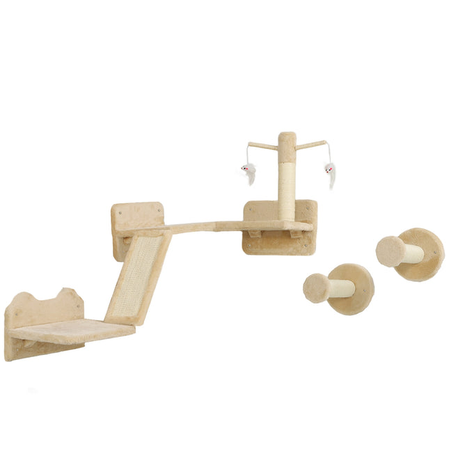 Cat climbing wall set with scratching post and play ball