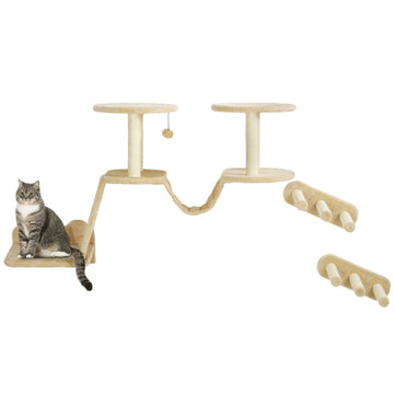 Cat climbing wall set with scratching post, sisal, beige