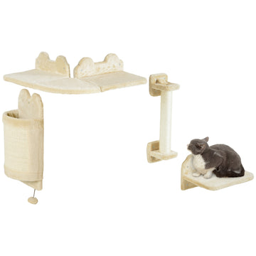 Cat climbing wall set, 4-piece plush furniture, beige