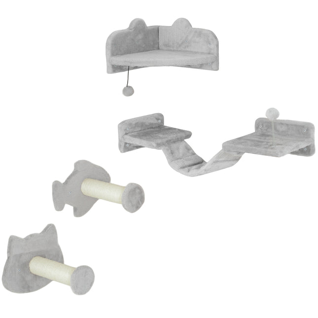 Cat Climbing Wall Set, 4-piece with steps and sisal poles