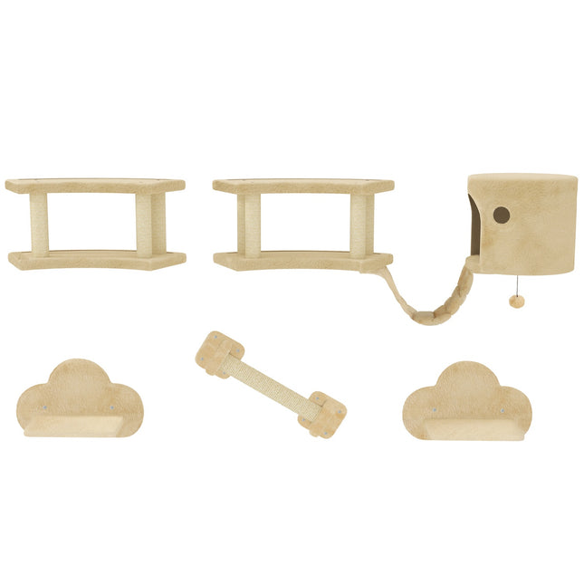 Cat Climbing Wall Set, 5-piece, plush, for cats up to 5 kg