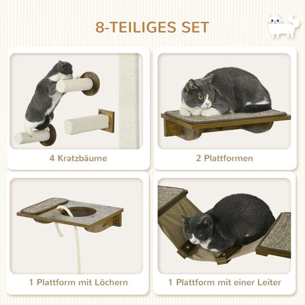 Cat Wall Climbing Set, 8 Piece Furniture with Sisal Scratcher