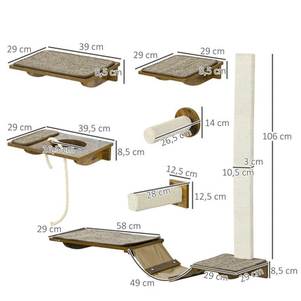 Cat Wall Climbing Set, 8 Piece Furniture with Sisal Scratcher