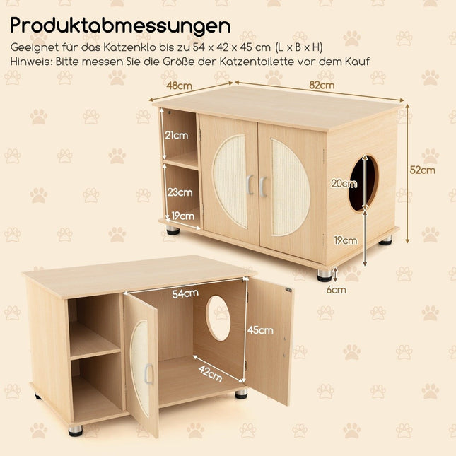 Cat cupboard for cat toilet with sisal scratching doors & cat hole cat toilet cupboard 82 x 48 x 52 cm