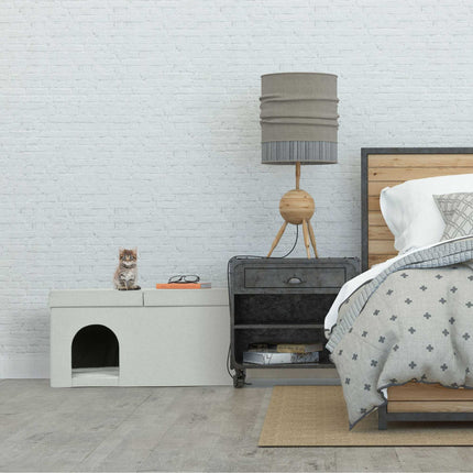 Cat hide in beige with lid