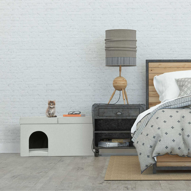 Cat hide in beige with lid