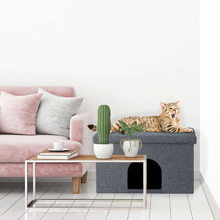 Cat hide with seat cushion in grey