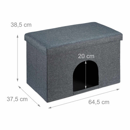 Cat hide with seat cushion in grey