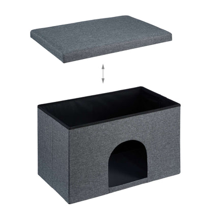 Cat hide with seat cushion in grey