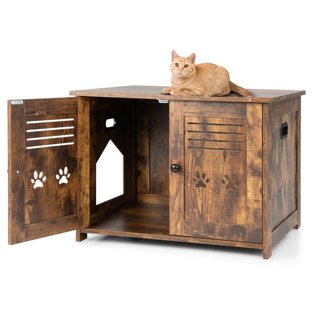 Cat house cat toilet with double slatted doors cat cabinet 70 x 52 x 51 cm brown