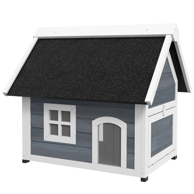 Wooden cat house, weatherproof, hinged roof, gray