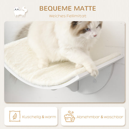 Wall-mounted cat bed with plush pillow, white