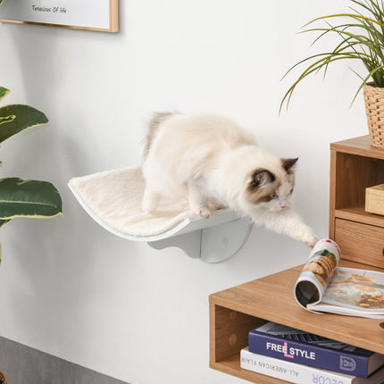 Wall-mounted cat bed with plush pillow, white