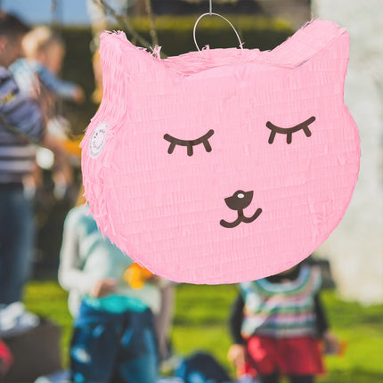 Cat pinata with lollipop and worm