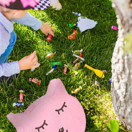 Cat pinata with lollipop and worm