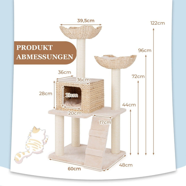Cattail cat tree cat tree with sisal posts & seat & cat house & ladder cat tower