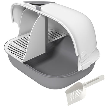 Covered litter box with strainer and door for small cats