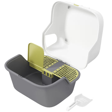 Cat box with lid & strainer, indoor, plastic, cream
