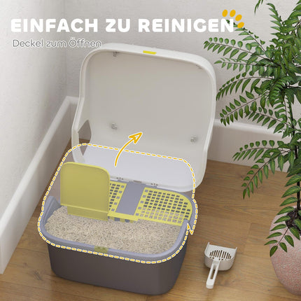 Cat box with lid & strainer, indoor, plastic, cream